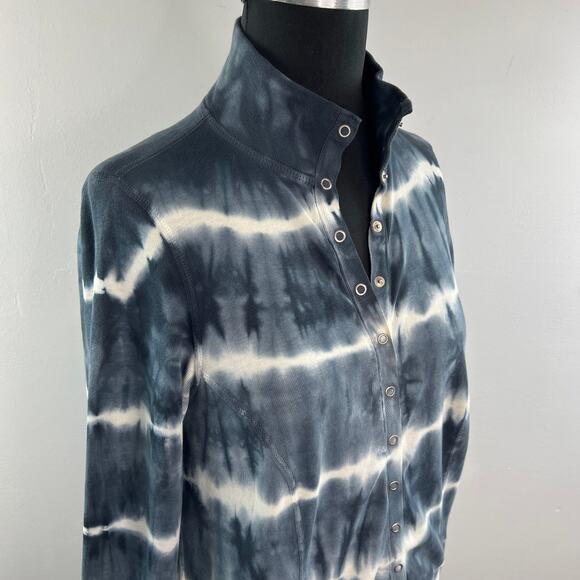 Barbara Lesser Fibers Gray White Sweatshirt Cotton Tie-Dye Snap Button Front XS - Picture 4 of 7